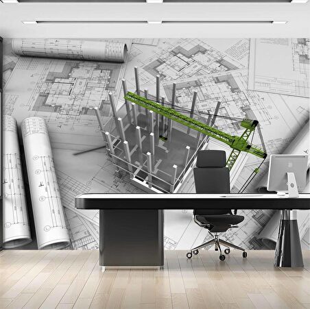 Mimari Çizim Emlak ve Gayrimenkul Duvar Kağıdı Baskı