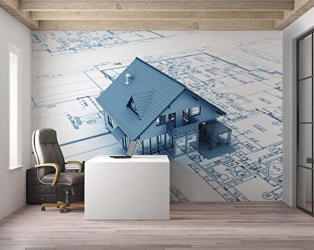 Ev Çizim Emlak ve Gayrimenkul Duvar Kağıdı Baskı