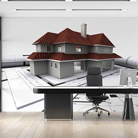 Mimari Ev Çizim Emlak ve Gayrimenkul Duvar Kağıdı Baskı