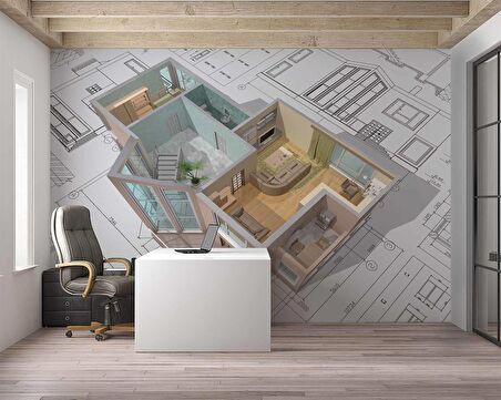 Mimari Çizim Emlak ve Gayrimenkul Duvar Kağıdı Baskı