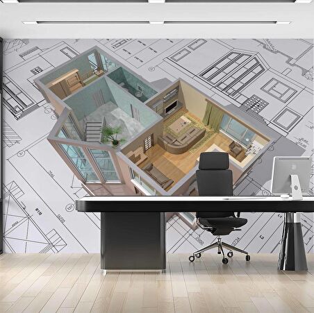 Mimari Çizim Emlak ve Gayrimenkul Duvar Kağıdı Baskı