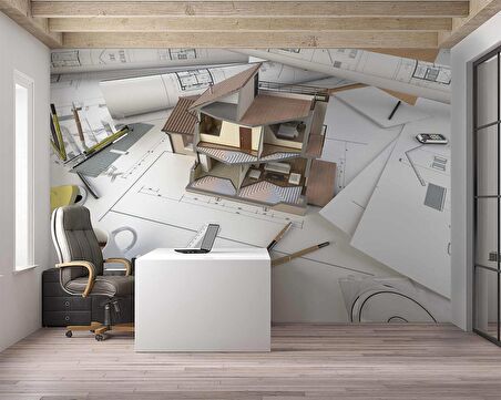 Mimari Ev Projesi Emlak ve Gayrimenkul Duvar Kağıdı Baskı