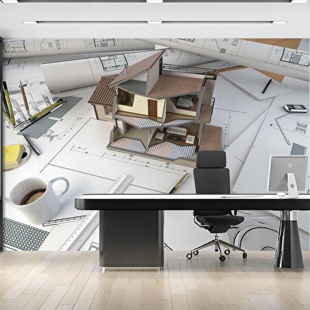 Mimari Ev Projesi Emlak ve Gayrimenkul Duvar Kağıdı Baskı