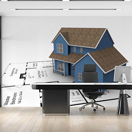 Mimari Ev Çizimi Emlak ve Gayrimenkul Duvar Kağıdı Baskı