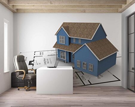 Mimari Ev Çizimi Emlak ve Gayrimenkul Duvar Kağıdı Baskı