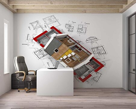 Mimari Proje Çizimi Gayrimenkul Emlak ve Gayrimenkul Duvar Kağıdı Baskı