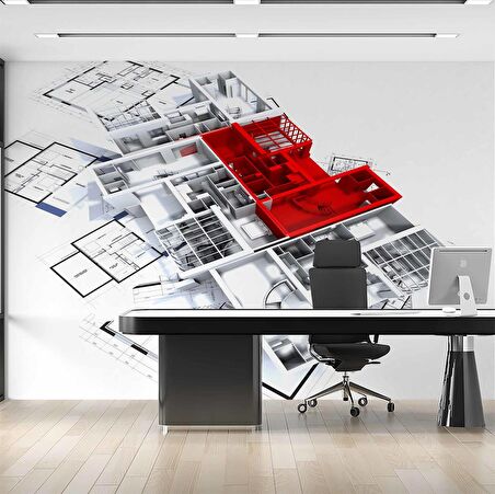 Mimari İnşaat Çizimli Gayrimenkul Emlak ve Gayrimenkul Duvar Kağıdı Baskı