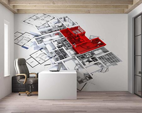 Mimari İnşaat Çizimli Gayrimenkul Emlak ve Gayrimenkul Duvar Kağıdı Baskı