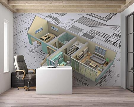 Mimari Proje Çizimi Gayrimenkul Emlak ve Gayrimenkul Duvar Kağıdı Baskı