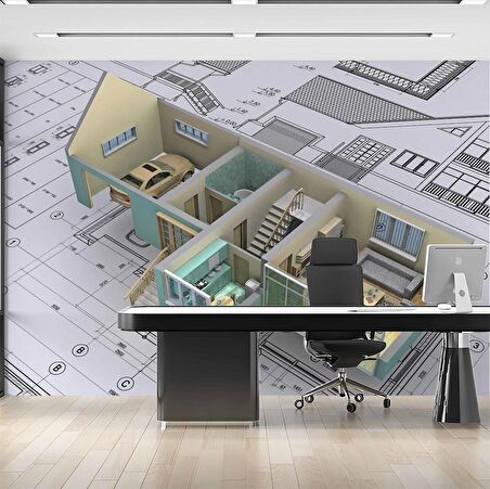 Mimari Proje Çizimi Gayrimenkul Emlak ve Gayrimenkul Duvar Kağıdı Baskı