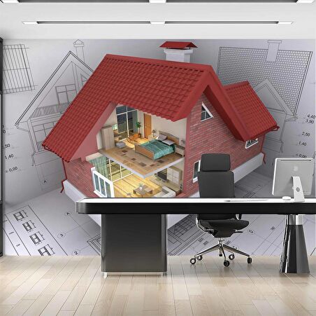 Mimari Ev Çizimi Gayrimenkul Emlak ve Gayrimenkul Duvar Kağıdı Baskı