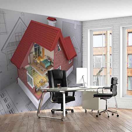 Mimari Ev Çizimi Gayrimenkul Emlak ve Gayrimenkul Duvar Kağıdı Baskı