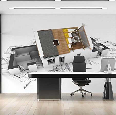 Mimari Ev Projesi Gayrimenkul Emlak ve Gayrimenkul Duvar Kağıdı Baskı