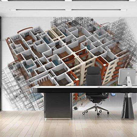 Mimari Apartman Projesi Gayrimenkul Emlak ve Gayrimenkul Duvar Kağıdı Baskı