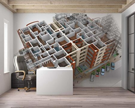 Mimari Apartman Projesi Gayrimenkul Emlak ve Gayrimenkul Duvar Kağıdı Baskı