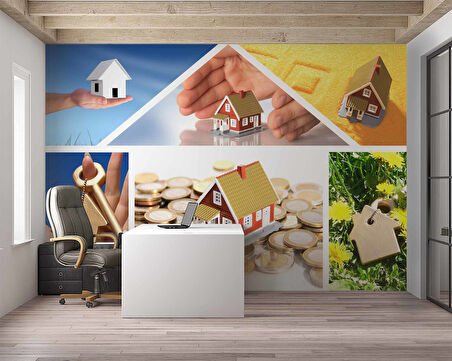 Ev Desenli Gayrimenkul Emlak ve Gayrimenkul Duvar Kağıdı Baskı