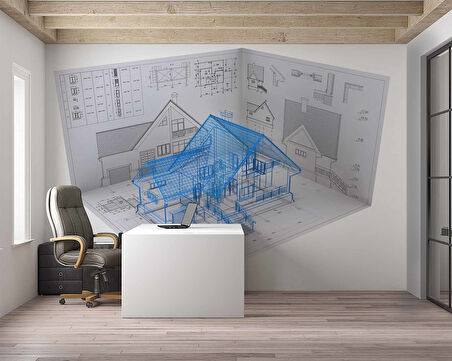 Mimari Ev Çizimli Gayrimenkul Emlak ve Gayrimenkul Duvar Kağıdı Baskı
