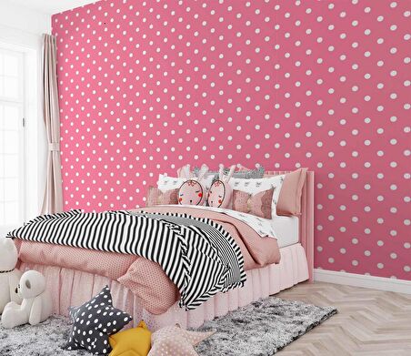 Pembe Noktalı Duvar Kağıdı Baskı