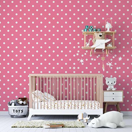 Pembe Noktalı Duvar Kağıdı Baskı