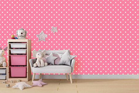 Pembe Noktalı Duvar Kağıdı Baskı