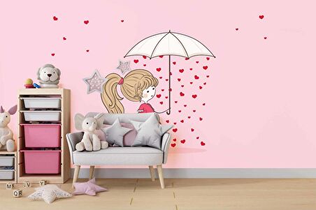 Kız Çizimi Çocuk Odası Duvar Kağıdı Baskı