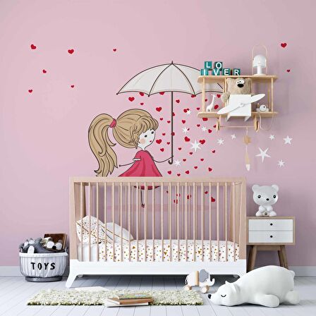 Kız Çizimi Çocuk Odası Duvar Kağıdı Baskı