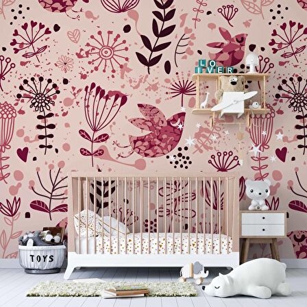 Kuş ve Çiçek Desenli Çocuk Odası Duvar Kağıdı Baskı