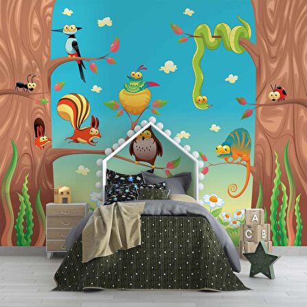 Sevimli Hayvan Figürlü Çocuk Odası Duvar Kağıdı Baskı