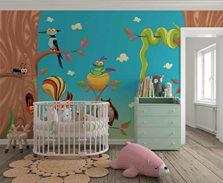 Sevimli Hayvan Figürlü Çocuk Odası Duvar Kağıdı Baskı