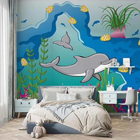 Denizaltı Yunus Çocuk Odası Duvar Kağıdı Baskı