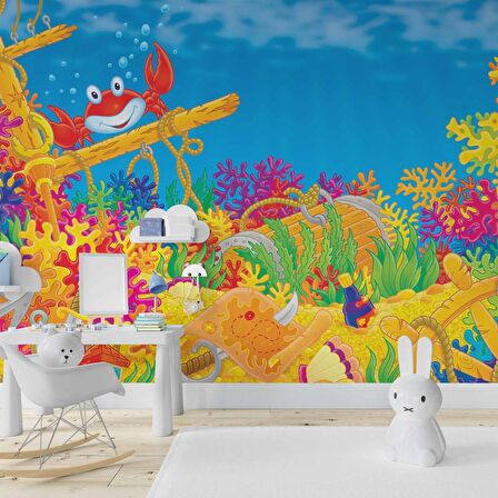 Deniz Altı Dünyası Yengeçli Duvar Kağıdı Baskı