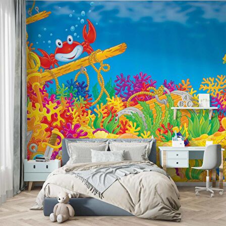 Deniz Altı Dünyası Yengeçli Duvar Kağıdı Baskı