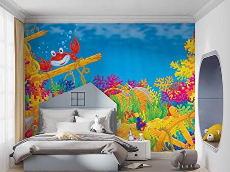 Deniz Altı Dünyası Yengeçli Duvar Kağıdı Baskı