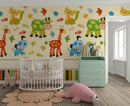 Hayvanlar Alemi Çocuk Duvar Duvar Kağıdı Baskı