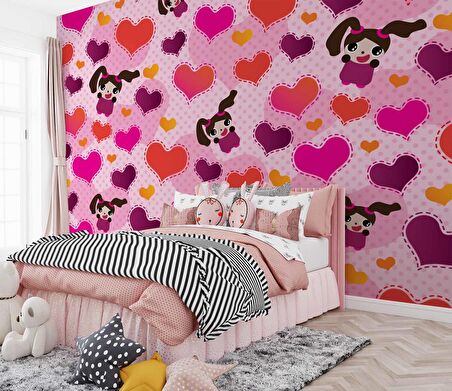 Kalpli Pembe Çocuk Duvar Duvar Kağıdı Baskı