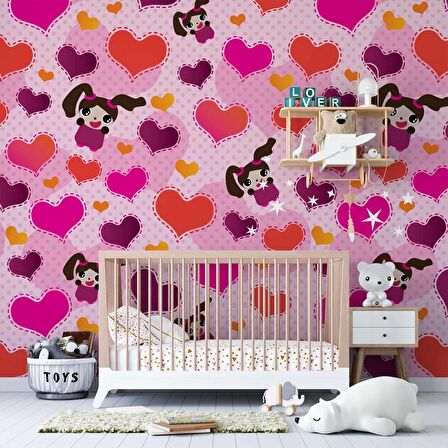 Kalpli Pembe Çocuk Duvar Duvar Kağıdı Baskı