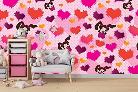 Kalpli Pembe Çocuk Duvar Duvar Kağıdı Baskı