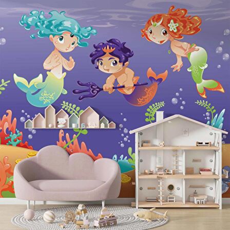 Su Altı Minik Yüzücüler Çocuk Duvar Duvar Kağıdı Baskı