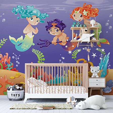 Su Altı Minik Yüzücüler Çocuk Duvar Duvar Kağıdı Baskı