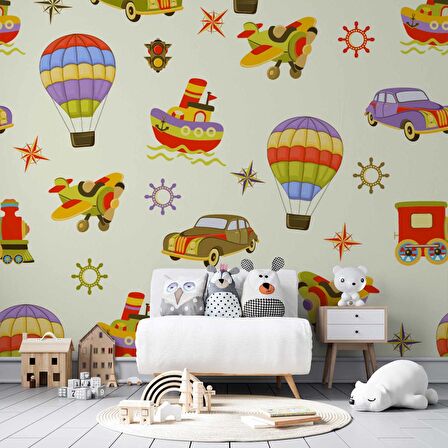 Taşıtlar Çocuk Odası Duvar Kağıdı Baskı