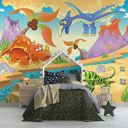 Dinozor Çağı Çocuk Odası Duvar Kağıdı Baskı