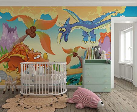 Dinozor Çağı Çocuk Odası Duvar Kağıdı Baskı