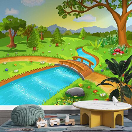 Dere Manzaralı Çocuk Odası Duvar Kağıdı Baskı