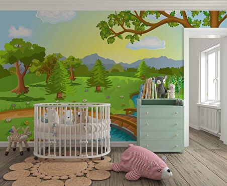 Dere Manzaralı Çocuk Odası Duvar Kağıdı Baskı