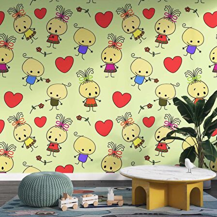 Minik Çocuk Desenli Çocuk Odası Duvar Kağıdı Baskı