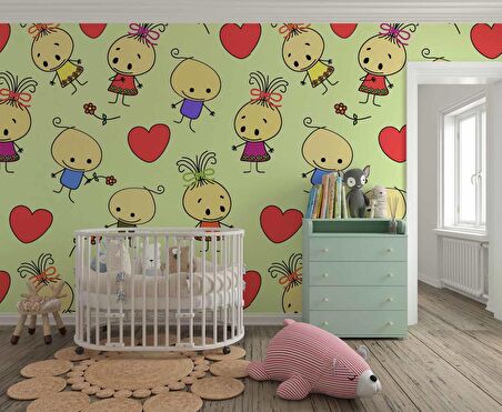 Minik Çocuk Desenli Çocuk Odası Duvar Kağıdı Baskı