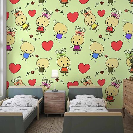 Minik Çocuk Desenli Çocuk Odası Duvar Kağıdı Baskı