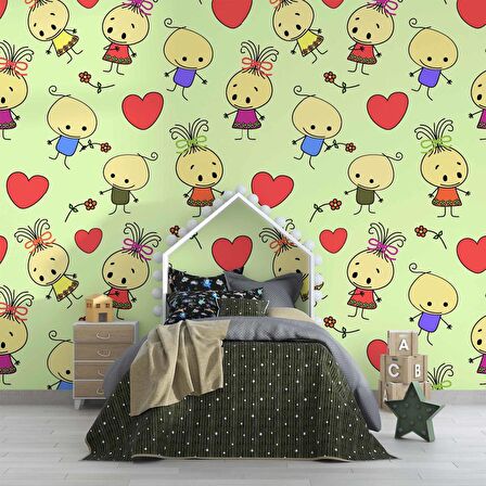 Minik Çocuk Desenli Çocuk Odası Duvar Kağıdı Baskı