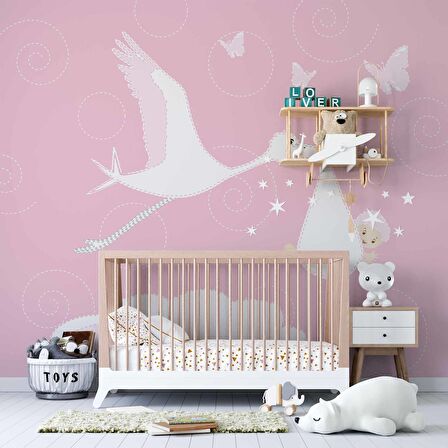 Bebek Getiren Leylek Çocuk Odası Duvar Kağıdı Baskı