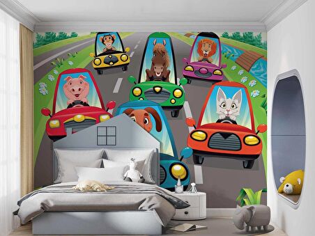 Araba Yarışları Çocuk Odası Duvar Kağıdı Baskı